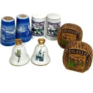 Lot of 4 Vintage Ceramic Salt Pepper Shakers Disneyland Tink Bells Colorado ++